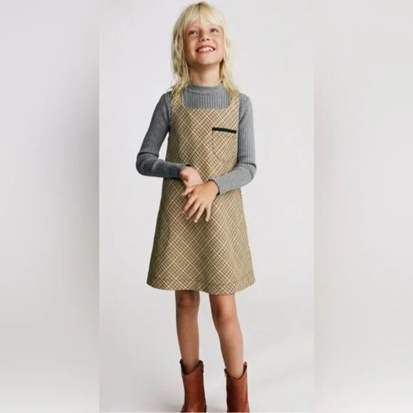 Zara Girl's Contrast Pocket Pinafore Sleeveless Dress - Picture 1 of 3